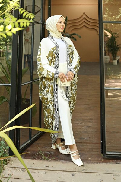 PİNK FLY كيمونو حجاب منقوش - نسائي