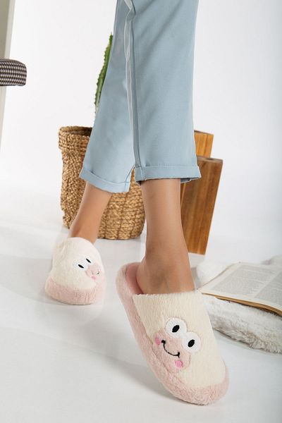 AlbiShoes Χειμερινές βελούδινες γυναικείες παντόφλες σπιτιών - Φιγούρα βατράχου, αθόρυβη σόλα, κλειστό μπροστά