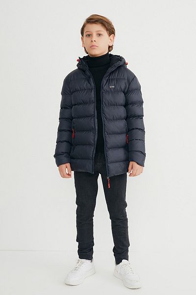 QAWWA Navy Blue Boy's Coat - Water and Windproof, Thick Fleece Hooded