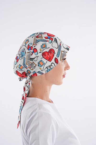 Nur Medikal Giyim Beyaz İlk Yardım Desenli Tesettür Doktor Hemşire Hastane Aş...