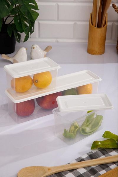 ray plastik White Lid - Set of 3 Transparent Storage Containers