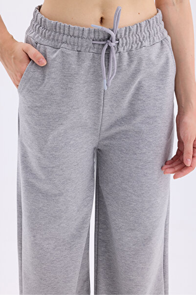 MinaCarin Γυναικείο γκρι ψηλόμεσο φαρδύ παντελόνι φούτερ