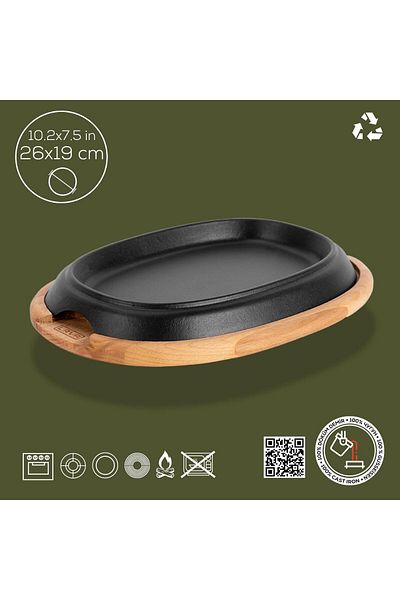 Lava 26X19Cm Cast Oval Fajita Plate - Beech Serving Wood