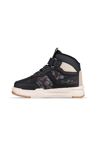 MP ONE Μεγάλα παιδικά μποτάκια με κορδόνια Velcro μαύρο-μπεζ