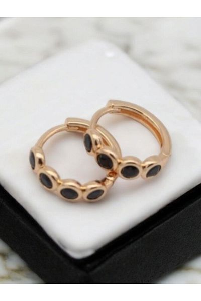 shesra Black Hoop Earrings with Stone Detail