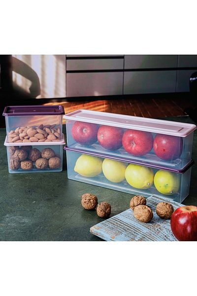 ray plastik 4-Piece Storage Set - Pink and Plum Cover, 2 Narrow Talls and 2 Mini