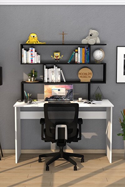 Moonlife Kaya Kitaplıklı Çalışma Masası Siyah
