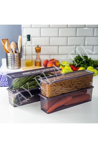 ray plastik 1.5 Lt. Smoked Narrow Long Storage Container - 4 Pieces