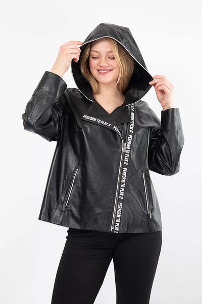 By Marki Marki Black Genuine Leather Hooded Coat - Waterproof, Sporty Oversize Raincoat - 104522