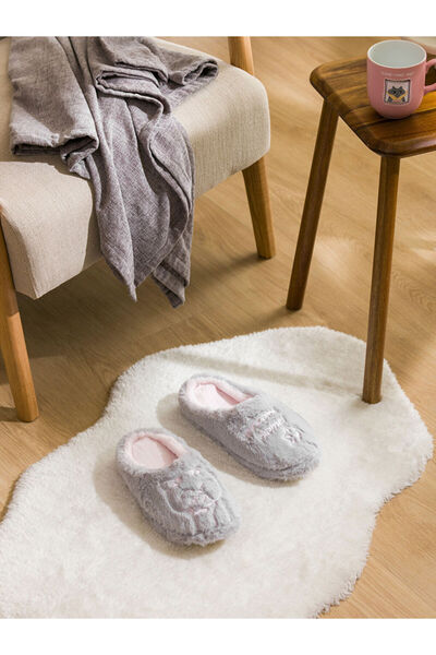 LC Waikiki LCW STEPS Ανοιχτό γκρι γυναικείες παντόφλες σπιτιού με κεντημένο μ...