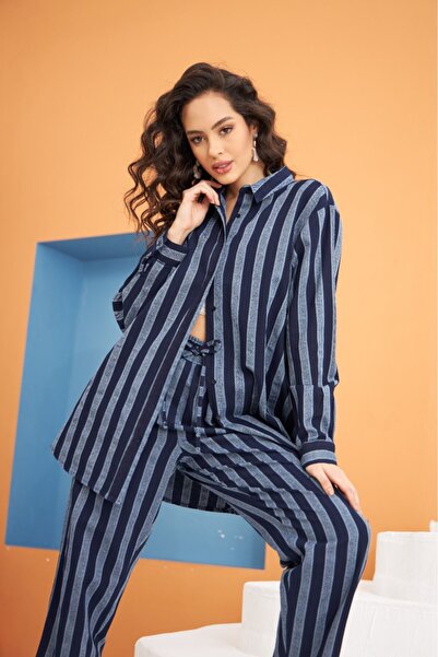 MİA NOURA طقم قميص وسروال مخطط