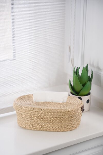 ERSU AHAT HOME DESİGN Jute, Wicker, Napkin Holder Box, Napkin Holder, Organizer, Tableware Organizer Beige Jute
