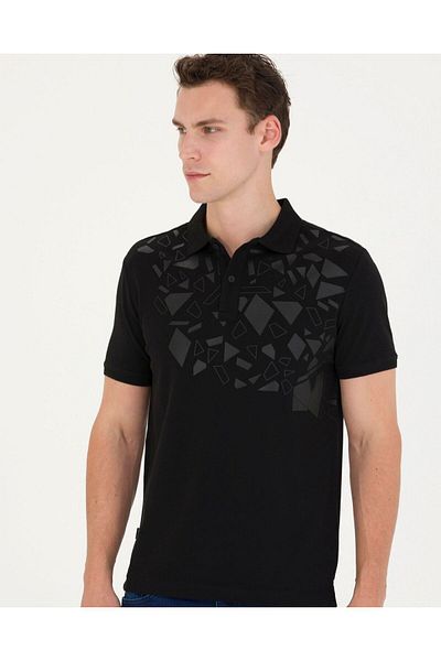 Pierre Cardin Μπλουζάκι Polo Neck Μαύρο Slim Fit