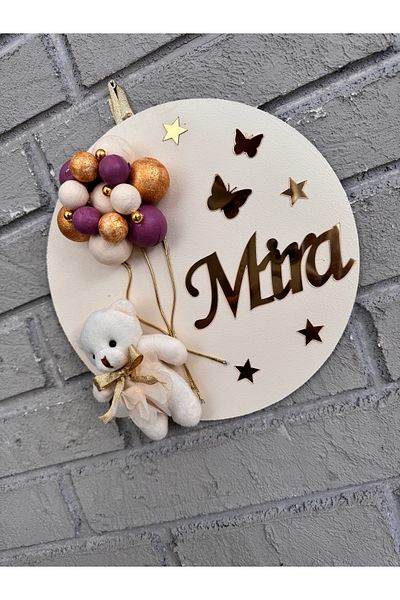 NeşeliAtölyem 26 cm Round Bubble Teddy Bear Baby Door and Wall Decoration