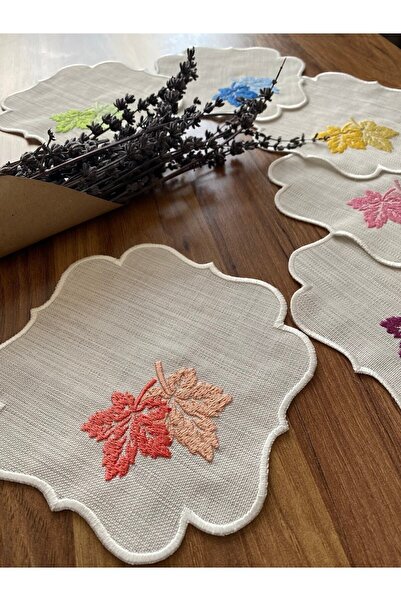 NURHAN HOME COLLECTION 6 Adet Renkli Yaprak Desenli Kahve Yanı Kokteyl Sunum Peçetesi