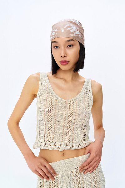 Quzu Cream Color Gold Detailed Knitwear Set