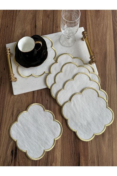 NURHAN HOME COLLECTION 6 قطع من منديل تقديم كوكتيل القهوة المطرز مناسب لمعالجة الإيتامين