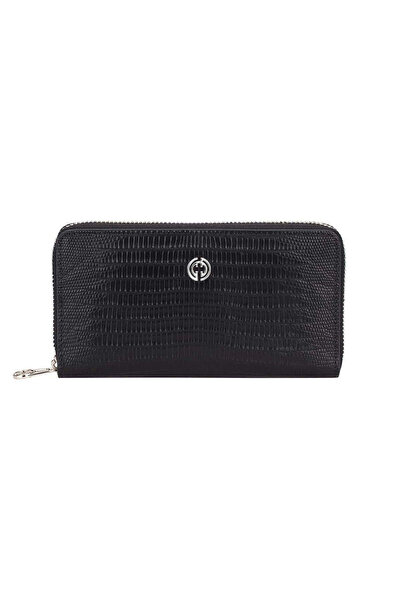 Cachee Concept Hakiki Deri, Bozuk Para Bölmeli, Kartlıklı, El Yapımı Premium Fermuarlı Unisex Cüzdan Ruby Siyah