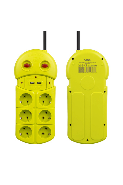 VEA 6 Fişli 2 Usb Portlu 1.5 Metre Kablolu Akım Korumalı Grup Priz 250V 16A