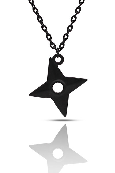 kolbi Japanese Shuriken Ninja Necklace - Black Color Classic with Chain