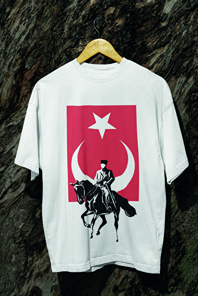 MYADA Tricou supradimensionat cu steagul turcesc special imprimat 29 octombri...