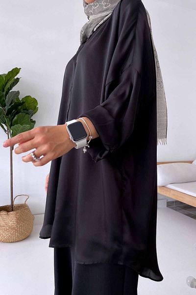 Ka Hijab Cămașă oversize Hijab din satin negru