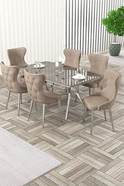 Canisa Esla Serisi 90x160 Lak Panel Antrasit İroni Krom Kaplama Ayaklı Masa T...