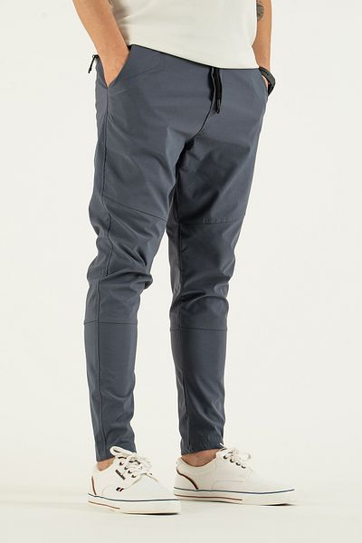 REYNARD Pantaloni de jogger slimfit slimfit pentru bărbați, gri, cu buzunare laterale, cu talie elastică și glezne cu șireturi