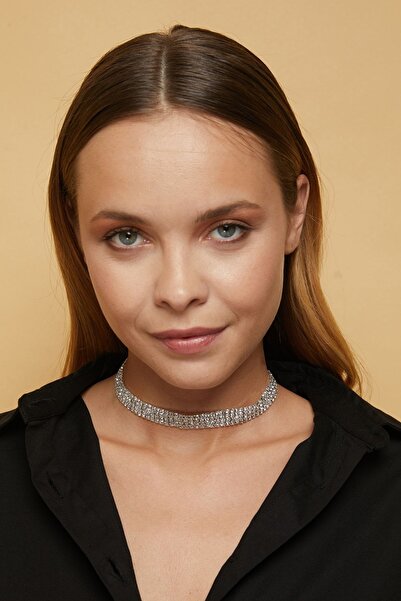 Furtek Aksesuar Kadın 4 Sıra Model Zirkon Taşlı Gümüş Pırlanta Kolye Abiye Gerdanlık Nişan Düğün Gelin Tasma Choker