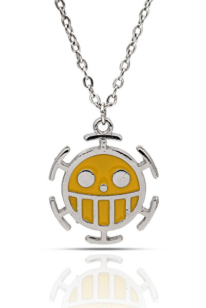 kolbi One Piece Trafalgar Law Anime Fan Luffy Bomba Kolye - Sarı Mineli Gümüş Renk Klasik Zincirli