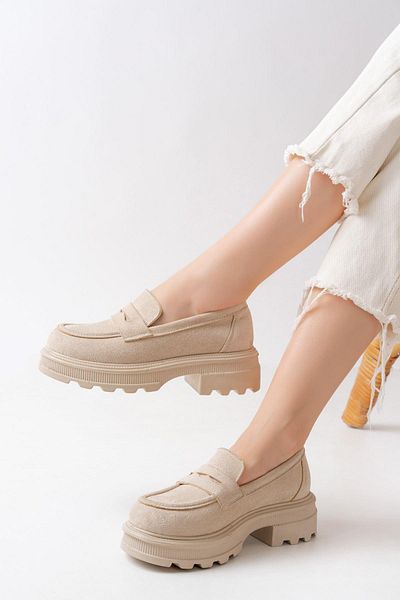 Aymood 746-759 Pantofi casual cu talpă înaltă din piele intoarsa bej