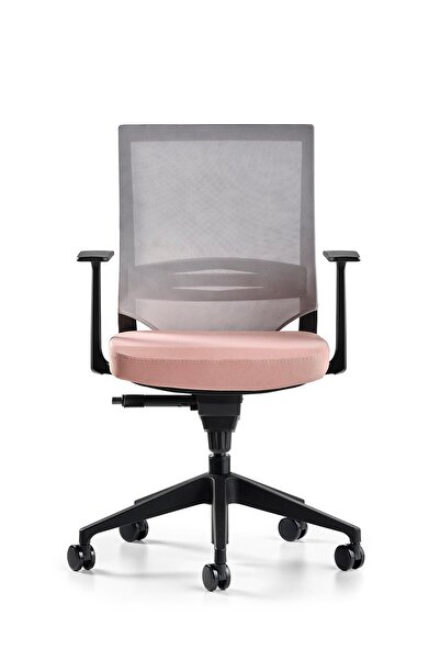 Bürotime Cozy Çalışma Koltuğu - Sabit T Kol - Plastik Ayak - Somon/gri