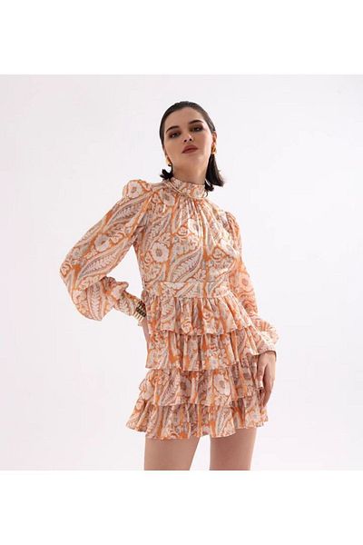 FASHION COCKTAIL Fusta stratificată cu umeri căptușiți, model moale autentic importat, țesătură din șifon, cu mânecă lungă, mini rochie de primăvară