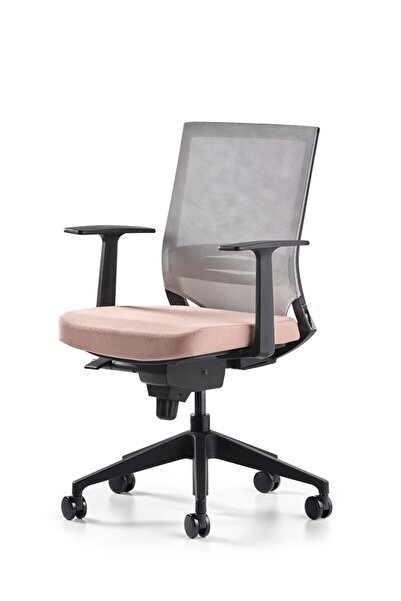 Bürotime Cozy Çalışma Koltuğu - Sabit T Kol - Plastik Ayak - Somon/gri