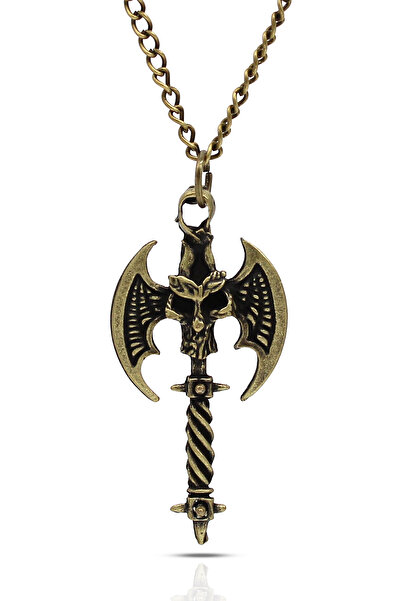 kolbi قلادة فأس على شكل جمجمة - سلسلة كلاسيكية مطلية باللون الأصفر العتيق