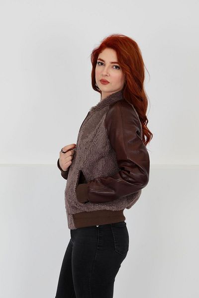 By Marki Marki Brown College Style Leather Jacket, Genuine Leather, Winter Coat, Fit Cut, Women's Coat