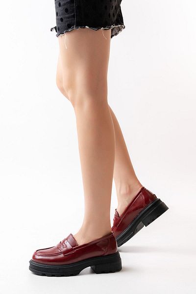 Aymood 746-759 Pantofi casual din piele lacuita rosie Claret cu talpa inalta