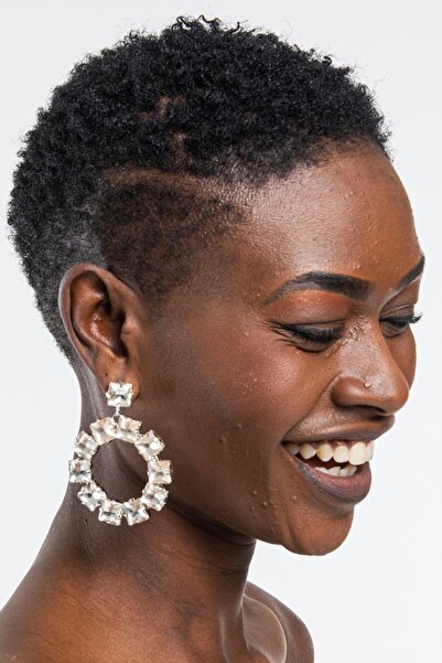 Furtek Aksesuar Kadın Halkalı Sallantılı Taşlı Model Gümüş Pırlanta Abiye Düğün Nişan Gelin Parti Söz Kına Küpe