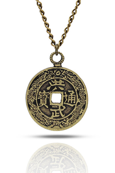 kolbi قلادة مزدوجة الجوانب من عملة فنغ شوي الصينية - سلسلة كلاسيكية مطلية بال...