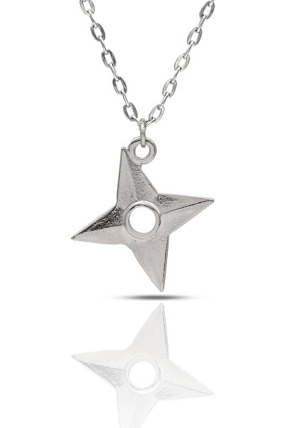 kolbi Japanese Shuriken Ninja Pendant - Silver Color Classic with Chain