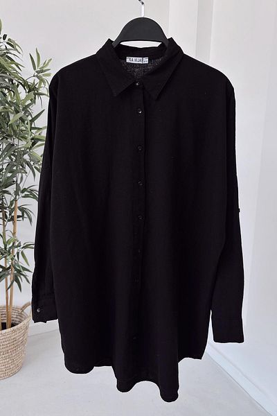 Ka Hijab Cămașă Hijab Oversize Linen - Neagră