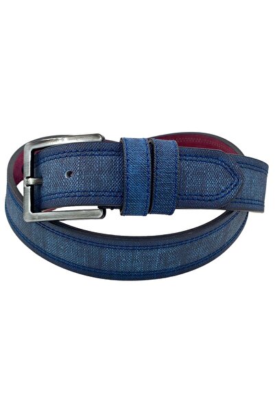 Süzer Deri * 4 см. Спортивний ремінь зі штучної шкіри з прошитим дизайном, темно-синій