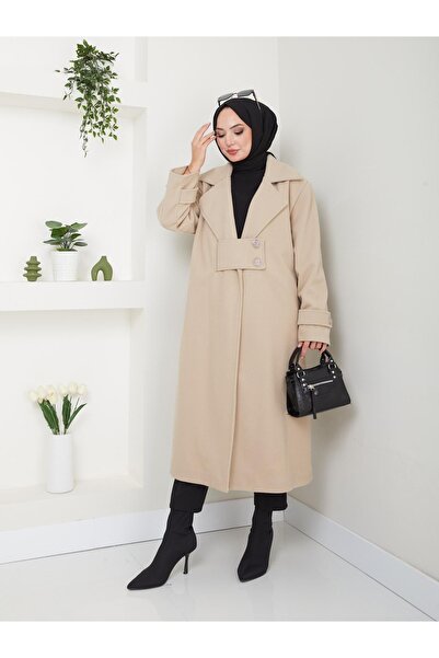 ELBİSHE Düğme Detaylı Oversize Bol Kalıp Kaşe Kaban Ck-1001