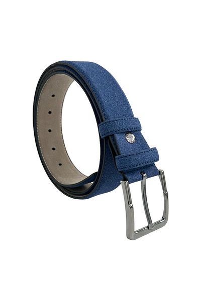 Süzer Deri 4 cmClassic Faux Leather Suede Men's Belt Navy Blue