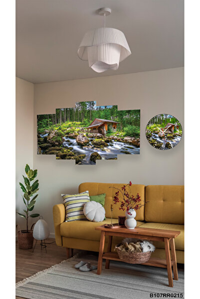 A2ZTR Duvar Mdf Tablo  5 Parça Set Ve saatli