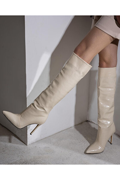 GUİZ Kadın İnce Topuk Kroko Çizme