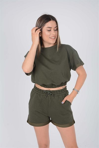 giyimmasalı Set de pantaloni scurți cu două fire verde kaki
