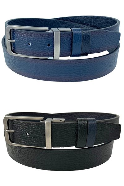 Süzer Deri 3.5 cm Classic Genuine Leather Double Sided Belt Navy Blue / Black