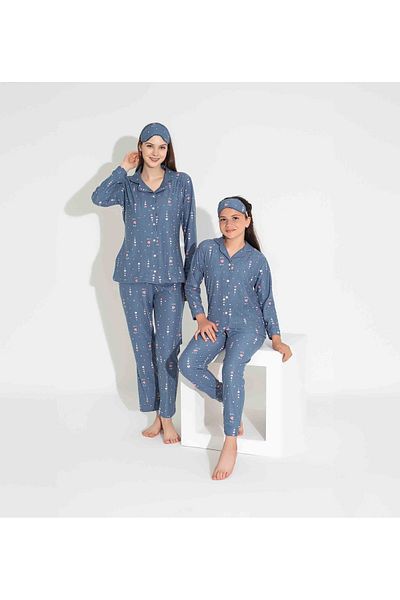 MEBA Set de pijamale de sezon din piele intoarsa cu nasturi in fata pentru femeie mama-fiica (COMBINE YOU DO IT YOURSELF)