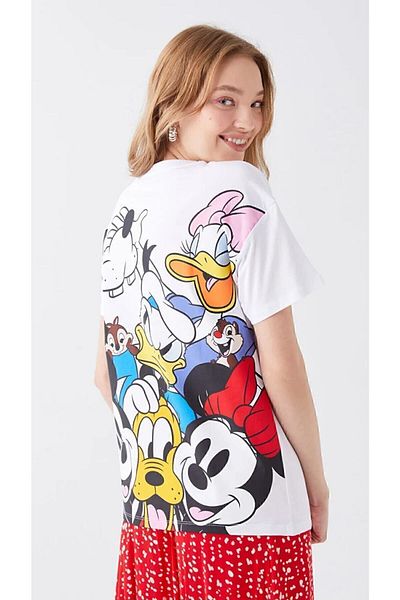 LC Waikiki Γυναικείο μπλουζάκι με κοντό μανίκι Disney με λαιμόκοψη
